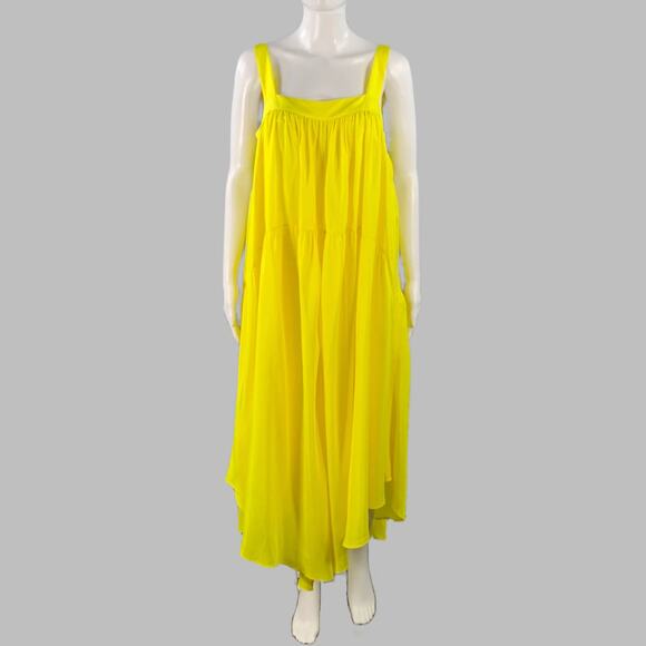 ANAAK Size S Yellow Silk Ruffled A-Line Dress - Picture 1 of 4